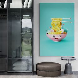 kitchen framed canvas, ramen noodles canvas, cute wall art, bohemian canvas, minimalist wall art, cute noodle canvas, go