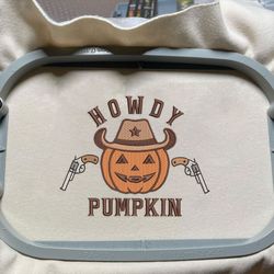 howdy pumpkin embroidery machine design, vintage cowboy embroidery design, western pumpkin embroidery design