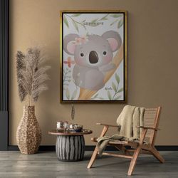 optimistic koala framed canvas, koala wall art, baby shower gift, kids room wall art, nursery canvas, baby koala canvas,