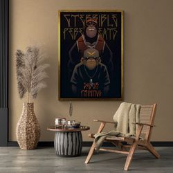 rapper monkey framed canvas, handsome monkey wall art, monkey friends wall art, rapper monkey artwork, monkey canvas, wh