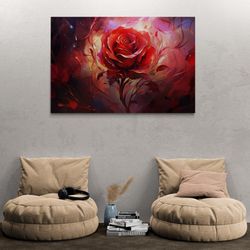 red rose framed canvas, flowers wall art, abstract wall art, floral canvas, rose canvas, large wall art, red canvas, sil