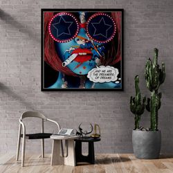 smoking woman framed canvas, motivational quotes wall art, comic style pop art, pop art, colorful woman face pop art, si