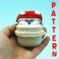 mushroom case crochet pattern earphone case, pdf crochet english pattern headphone cover, handmade crochet tutorial, mus