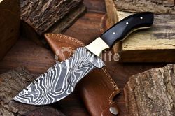 dk- premium damascus tracker knife – bull horn handle, 5-inch blade – handmade knife and outdoor camping usa made