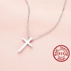 silver cross pendant, jesus religious necklace jewelry for girls with gift box