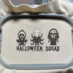 halloween squad embroidery design, happy halloween embroidery design, retro trendy fall slenderman embroidery file, spooky vibes machine embroidery file