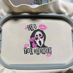 boo you horror embroidery design, face ghost embroidery machine file, scary halloween, embroidery files