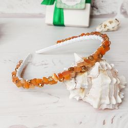 gemstone headband, crystals crown, bling bridal headpiece, orange gemstone hair accessories, embellished hair piece