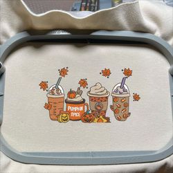 coffee cup embroidery design, retro pumpkin cup embroidery machine design, 3 sizes, format exp, dst, jef, pes