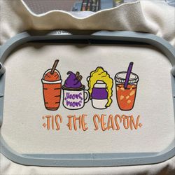 tis the season fall embroidery design, halloween coffee embroidery machine design, halloween movie drink embroidery file