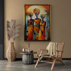 abstract african woman wall art, african girls framed canvas, minimalist wall art, ethnic canvas, african american silve