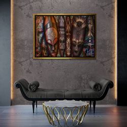 african framed canvas, african tribal wall art, mysterious africa canvas, traditional african wall art, national african