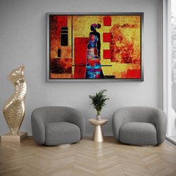 african woman canvas, woman wall art, african woman framed canvas, ethnic wall art, african landscape art, black woman,