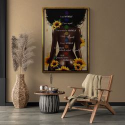 african woman framed canvas, personal motivation wall art, motivational quotes canvas, african american wall art, white
