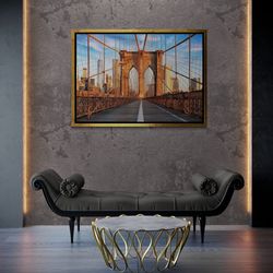 brooklyn bridge wall art, bridge view framed canvas, brooklyn bridge wall art, new york canvas, cityscape wall art, blac