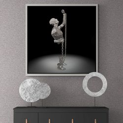 chained metallic human wall art, 3d effect metallic framed canvas, metallic wall art, silver metallic human canvas, gold