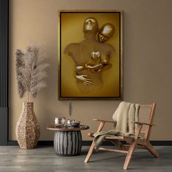 golden 3d metallic effect wall art, metallic couple framed canvas, couple 3d effect wall art, metallic love canvas, silv