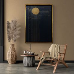 minimal moon framed canvas, geometric shapes wall art, space canvas, abstract wall art, surreal moon canvas, large black