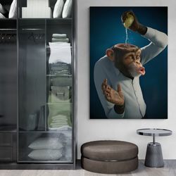 monkey wall art, funny monkey framed canvas, humanoid monkey artwork, brainless monkey canvas, animal canvas, mr monkey