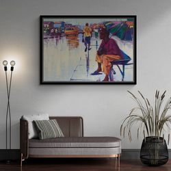 nigerian woman framed canvas, african wall art, nigerian street scenery canvas, ethnic wall art, african woman canvas, w