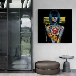 patterned woman body wall art, nude woman framed canvas, pop wall art, erotic woman canvas, pop art canvas, graffiti gol