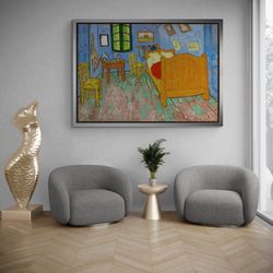vincent van gogh framed canvas, famous wall art, the bedroom canvas, bedroom wall art, mural canvas, gogh wall art, gold
