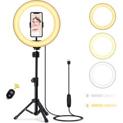 techvilla 10 inch led selfie ring light adjustable tripod