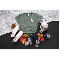 Retro Ghost Pocket Shirt, Halloween Ghost Shirt, Pumpkin Tee, Pocket Ghost T-Shirt, Cute Fall Shirts, Fall Shirts For Wo