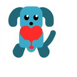 Blue Puppy Holding A Red Valentine svg Cut FilePng Printable Download Vector Clipart Commercial Use Image