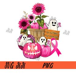 ghosts pink ribbon pumpkins png, breast cancer awareness png, halloween cancer png