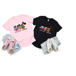 lovely characters vacay mode kids shirt, cute stitch baby groot and baby yoda vacay mode kids shirt, funny disney group