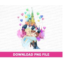 princess and friend png, watercolor magical kingdom png, magical castle png, princess hug png, instant download, png fil