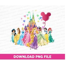 princess png, family trip png, magical kingdom png, best friends princess png, castle and balloons png, png file for pri