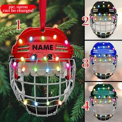 Ice Hockey Helmet With Cage Personalized Flat Ornament, Gifts For Ice Hockey Lovers