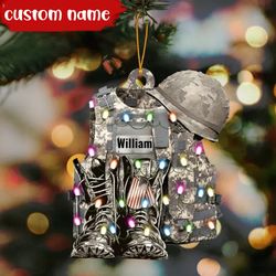 military uniform ornament boots & hat personalized christmas flat ornament, custom name ornament