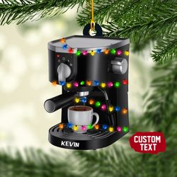 personalized coffee machine ornament, custom name ornament