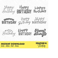 happy birthday bundle cute handwritten script svg instant download cricut svg 18 t shirt