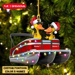 Pontoon Duck Personalized Christmas Ornament for Husband and Wife, Funny Pontoon Duck Couple Ornament