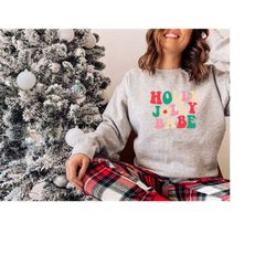 Holly Jolly Babe Sweatshirt, Retro Christmas Hoodie, Womens Christmas Crewneck, Cute Vintage Christmas Sweaters, Christm