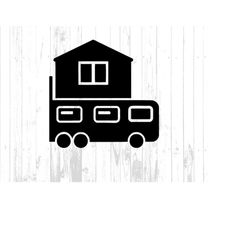 camping clipart image digital, silhouette illustration of a cabin and camper, summer camping theme