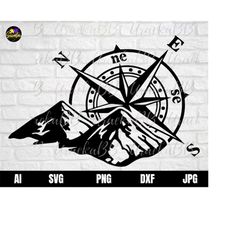 compass navigation svg, mountain compass svg, mountain svg, outdoor svg, compass sgv vector instant download ai / svg /