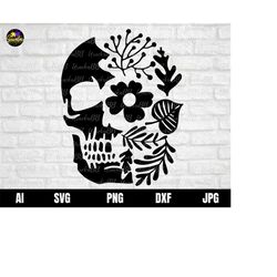 skull svg, floral skull svg, skull head svg, skull head svg, skull and flowers svg, skull floral svg cut file cricut