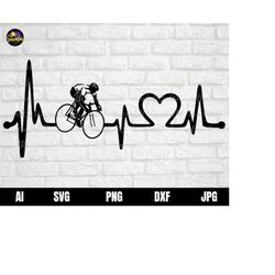 cyclist svg, biker svg, biker clipart, love cycling svg, cyclist heartbeat svg, beating heart bicycle svg, heartbeat bic