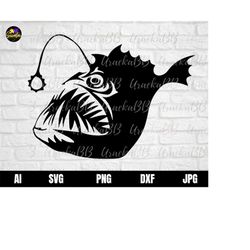 anglerfish svg, angler fish svg, anglerfish clipart svg files for cricut, instant download, svg, png, ai, dxf