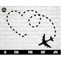 airplane svg, airplane heart svg, travel svg, vacation svg, airplane way svg,  aviation svg, love svg, heart flying svg,