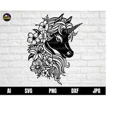 unicorn flower border svg, unicorn svg, unicorn head svg, cute unicorn svg, floral unicorn svg, unicorn with flowers svg