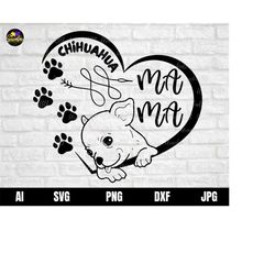 chihuahua svg, chihuahua peeking svg, chihuahua mama svg, chihuahua mom svg, cute chihuahua svg, chihuahua dog heart svg