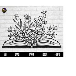 floral book svg, flower teacher svg, flower book svg, book with flower svg, book lover svg, wildflower book svg, flowers