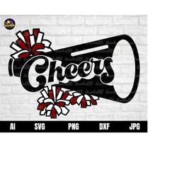 cheers svg, cheer svg, cheerleading svg, pompom svg, pom pom svg, cheerleader svg, megaphone svg, cheerleader shirt desi