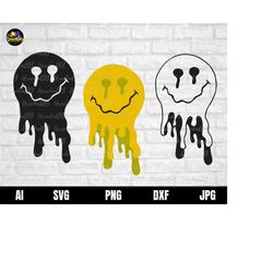 melted face svg, happy face drip svg, retro smile svg, good vibes face svg, groovy, typography, doodles svg